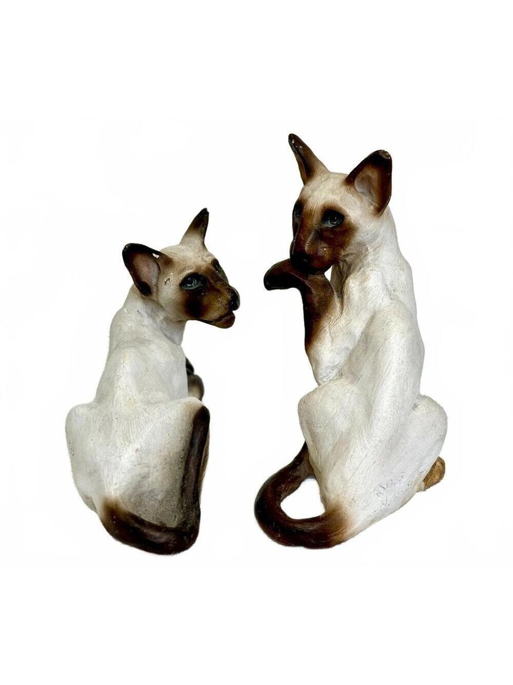 Pair of Vintage Ron Heverner Siamese Cat Figurines Hand Painted 80s Lancaster PA